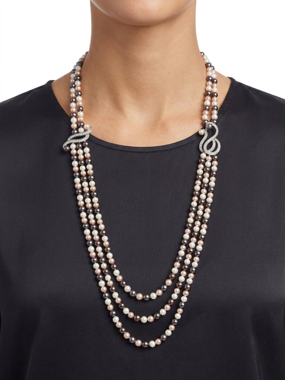 Butler Vintage Multi-Color Pearl Triple-Strand Necklace with Crystal Accents